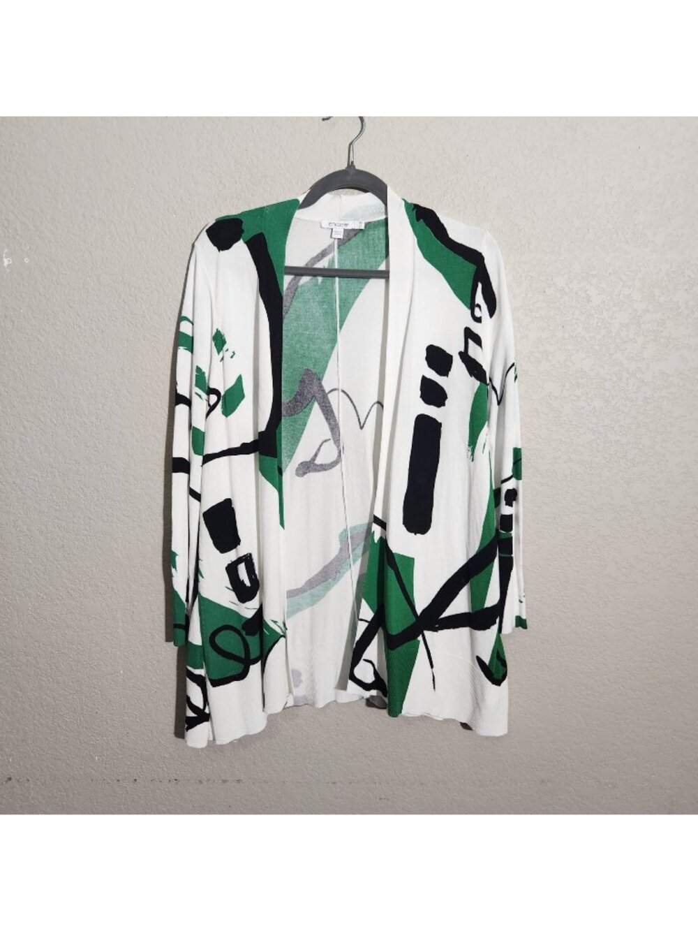 Chicos Cardigan Size XS Green White Fall Cottagecore Comfy